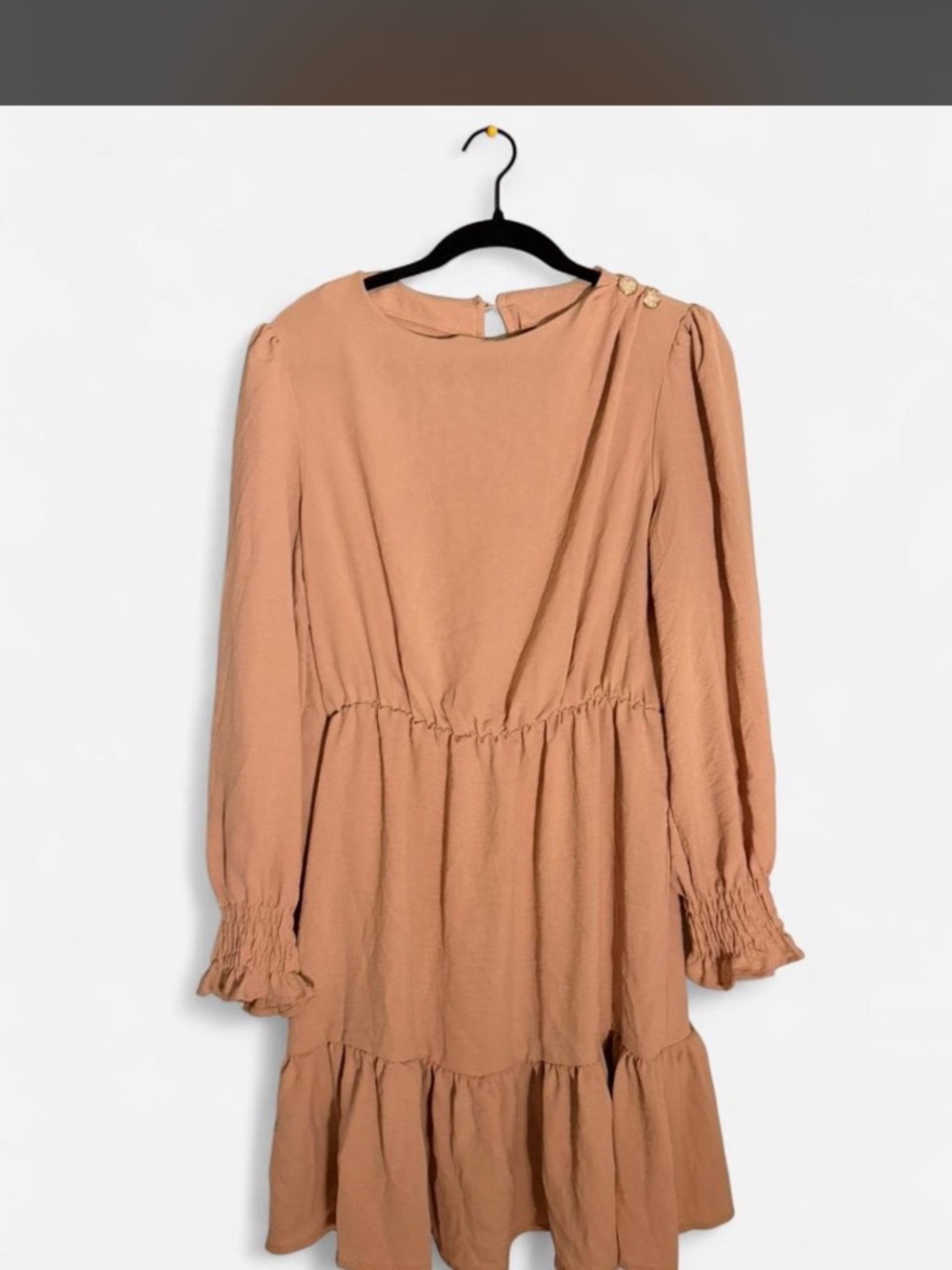 Women's Long Sleeve Tiered Dress in Dusty Peach